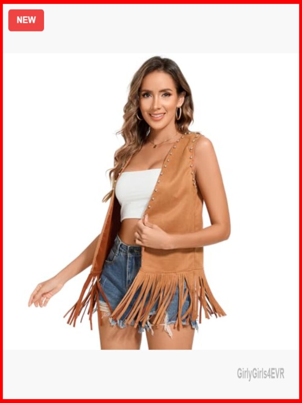 Faux Leather Fringe Vest Sleeveless Western Hippie Costume Top X-Large - Picture 2 of 7